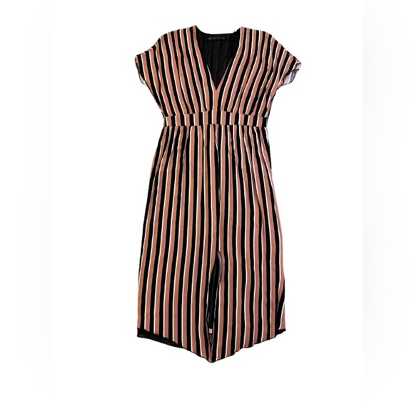 Zara Medium Pink & Black Striped Midi Dress - Picture 2 of 5
